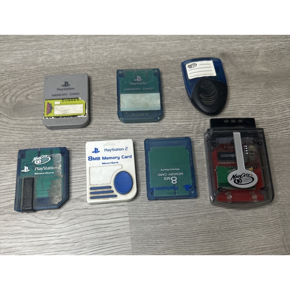 Lot Of 7 Memery Cards For PlayStation 1, PlayStation 2 And Xbox 1.Ships Same Day